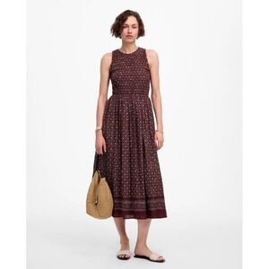 Madewell Dress Small The Melody Smocked Midi Daisy Print Dusty Plum Cotton NV483